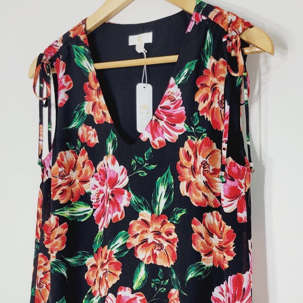 C NEW Black Red Floral Sleeveless Lightweight Adjustable Shoulder Dress Sz S NWT - Picture 3 of 10